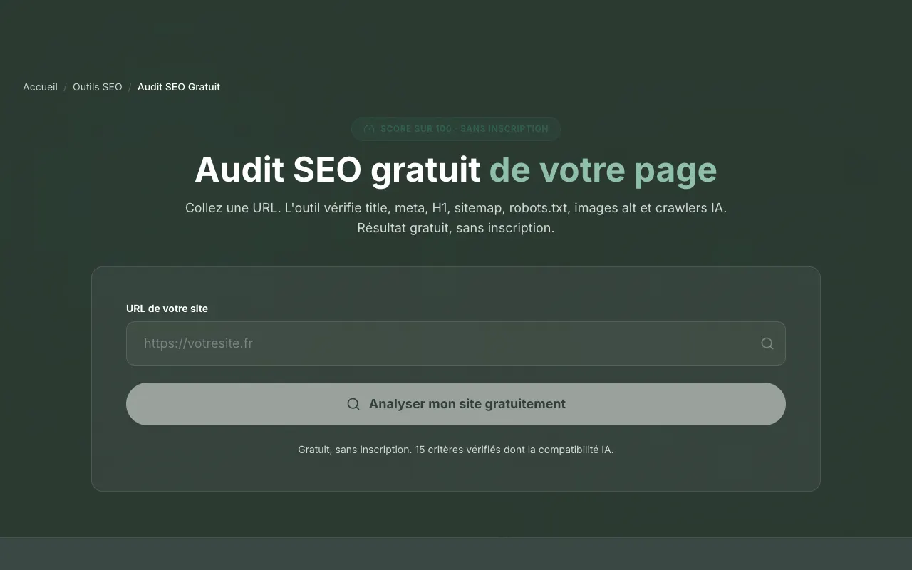 Capture de l’audit SEO gratuit d’IndHack