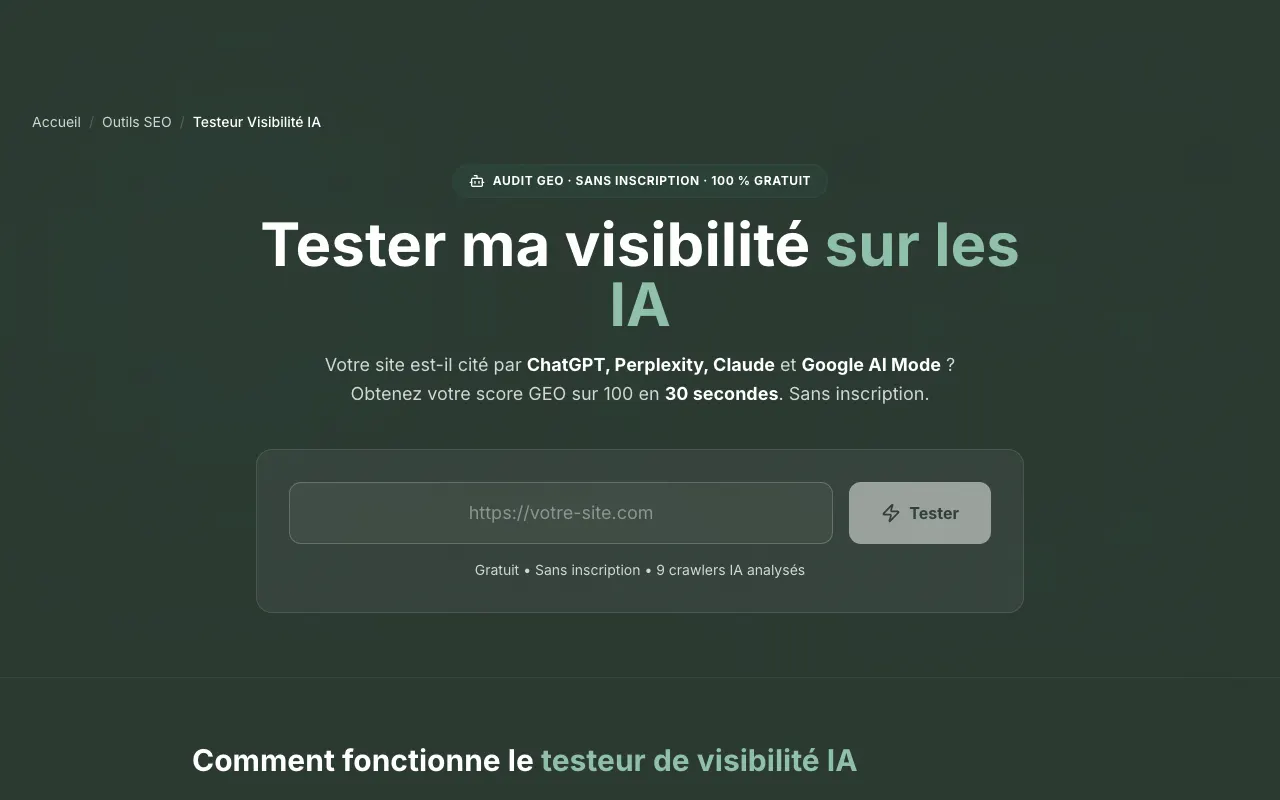 Capture du testeur de visibilité IA d’IndHack